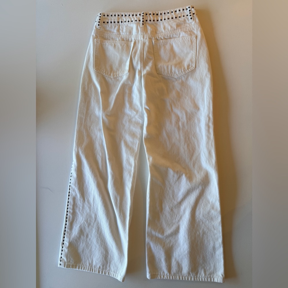 Edikted White Studded Straight Leg Jeans Y2K High Rise Size S - Picture 7 of 8